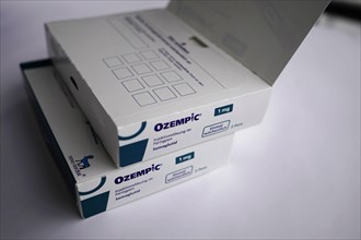 Partially opened box of the drug Ozempic with dosage instructions, for diabetes 2 patients,