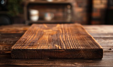 Close-up of a rustic wooden cutting board with rich textures AI generated