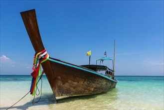 Longtail boat, fishing boat, wooden boat, boat, decorated, tradition, traditional, faith, cloth,
