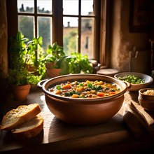 Tuscan ribollita soup abundant with vegetables, AI generated