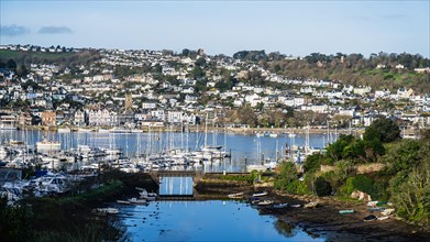 View of Dartmouth from Kingswear over River Dart, Devon, England, United Kingdom, Europe