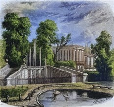 Le Petit Trianon in Versailles, France, Historical, digitally restored reproduction from a 19th