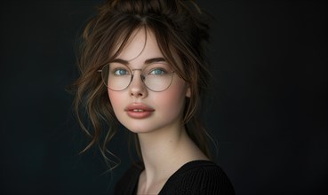 Artistically lit portrait of a woman in glasses with an intense gaze AI generated
