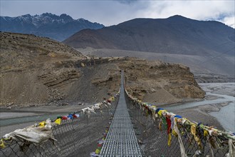 Huge hanging bridge across the Kali Gandaki river, Kingdom of Mustang, Nepal, Asia