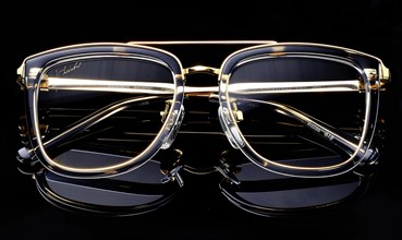 Stylish eyeglasses with clear lenses and gold trim offering a luxury feel AI generated
