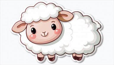 A round and chubby cartoon sheep smiling joyfully with a fluffy appearance, ai generated, AI