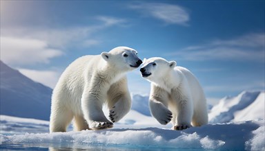 AI generated, Two polar bear (Ursus maritimus), blue sky