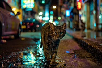 A stray domestic cat in a city, AI generated, AI generated, AI generated
