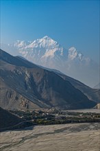 Huge riverbed before the Annapurna mountain range, Kingdom of Mustang, Nepal, Asia