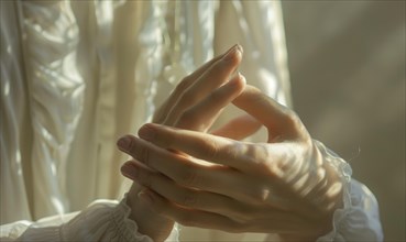 Ethereal play of light and shadow on elegantly positioned hands AI generated