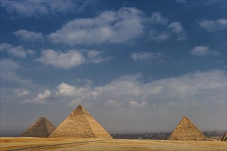 Pyramids of Giza, desert, wonder of the world, building, panorama, monument, architecture,