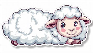 A cute cartoon sheep lying down comfortably with a relaxed and happy demeanor, ai generated, AI