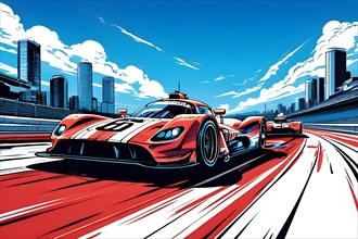Formula race cars on race track, soft color line art, AI generated