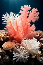 Coral polyp transitioning from vibrant hues to pallid white, AI generated