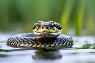 Grass snake swimming muscles visibly tensed, AI generated