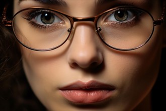 Face of young woman with eye glasses. KI generiert, generiert AI generated