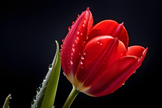 Raindrops glistening on the vibrant petals of tulips, AI generated
