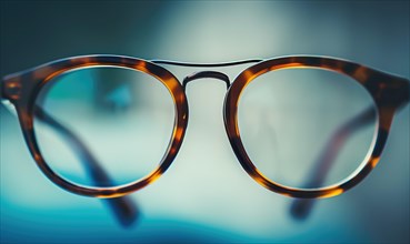 A close-up of tortoiseshell patterned eyeglasses with a blurred background AI generated