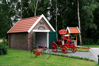 Historic fire station, volunteer fire brigade, Westgrossefehn, East Frisia, Germany, Europe