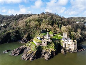 Dartmouth Castle over River Dart from a drone, Dartmouth, Kingswear, Devon, England, United