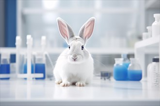 White rabbit in science research labarotory. KI generiert, generiert AI generated