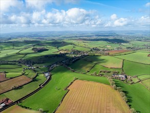 Fields and Farms from a drone, Devon, England, United Kingdom, Europe