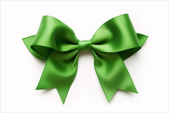 Green silk ribbon on white bakcground. KI generiert, generiert AI generated
