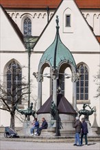 The St. Mang Fountain, a listed building, by the sculptor Georg Wrba 1905, Kempten, Allgaeu,