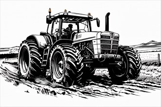 Lineart picture agricultural tractor, AI generated