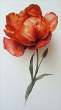 A vibrant red tulip in full bloom with orange tones and a botanical art style, ai generated, AI