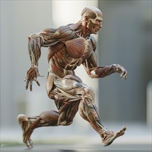 Anatomical representation of a running person with a focus on the leg muscles, AI generated, AI
