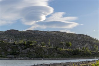 UFO-shaped clouds over Lago Grey, Torres del Paine National Park, Parque Nacional Torres del Paine,