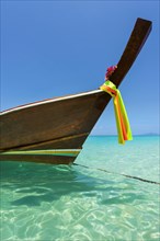 Longtail boat, fishing boat, wooden boat, boat, decorated, tradition, traditional, faith, cloth,
