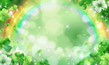 Magical St. Patrick's Day theme with sparkling clovers and shiny rainbow AI generated