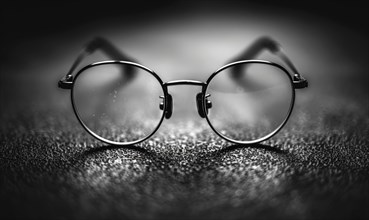 Artistic black and white image of eyeglasses with a blurred background AI generated