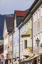 Ludwigstrasse with historic houses and Lueftlmalereien, Partenkirchen district,