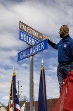 Hamtramck, Michigan USA, 7 March 2024, City councilman Khalil Refai unveils a sign renaming a major