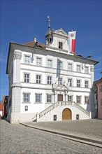 Baroque town hall with flag and spire, market square, Iphofen, Lower Franconia, Franconia, Bavaria,