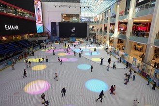 Ice skating rink in the Dubai Mall shopping centre. The largest mall in the world offers countless