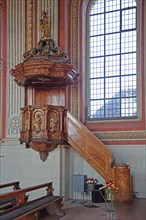 Pulpit with wood carving by Ebenist Johann Georg Nesstfell, arts and crafts, interior view,