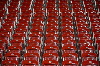 Rows of seats, seats, red, empty, MHPArena, MHP Arena Stuttgart, Baden-Wuerttemberg, Germany,