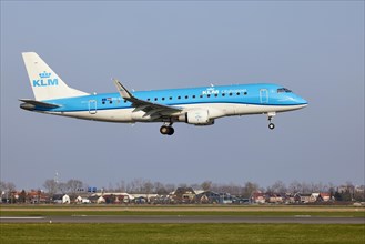 KLM Cityhopper Embraer E175STD with registration PH-EXJ approaching the Polderbaan, Amsterdam