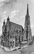 St Stephen's Cathedral in Vienna, roof with geometric pattern, square, carriages, Austria,
