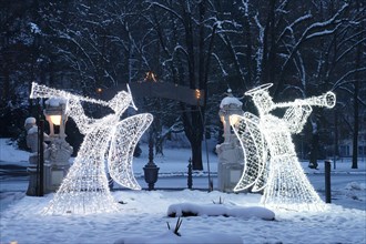 Illuminated Christmas angels, Karlovy Vary, Czech Republic, Karlovy Vary, West Bohemia, Czech