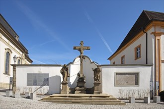 Crucifixion group, crucifix, Wiesentheid, Lower Franconia, Franconia, Bavaria, Germany, Europe