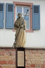 Sculpture and monument to the monk Sanctus Bernardus, Bernhard von Clairvaux, with crosier, saint,