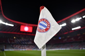 Stadium, interior, logo, corner flag, scoreboard, Champions League, CL, Allianz Arena, Munich,