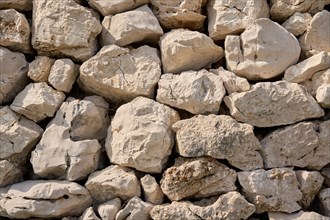 Limestone wall, quarry stone wall, island of Pag, Adriatic Sea, Croatia, Europe