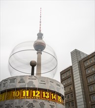 Long exposure, World Time Clock at Alexanderplatz, Berlin, Germany, Europe