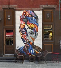 Mural with a woman's head, SoHo neighbourhood, Manhattan, New York City, New York, USA, North